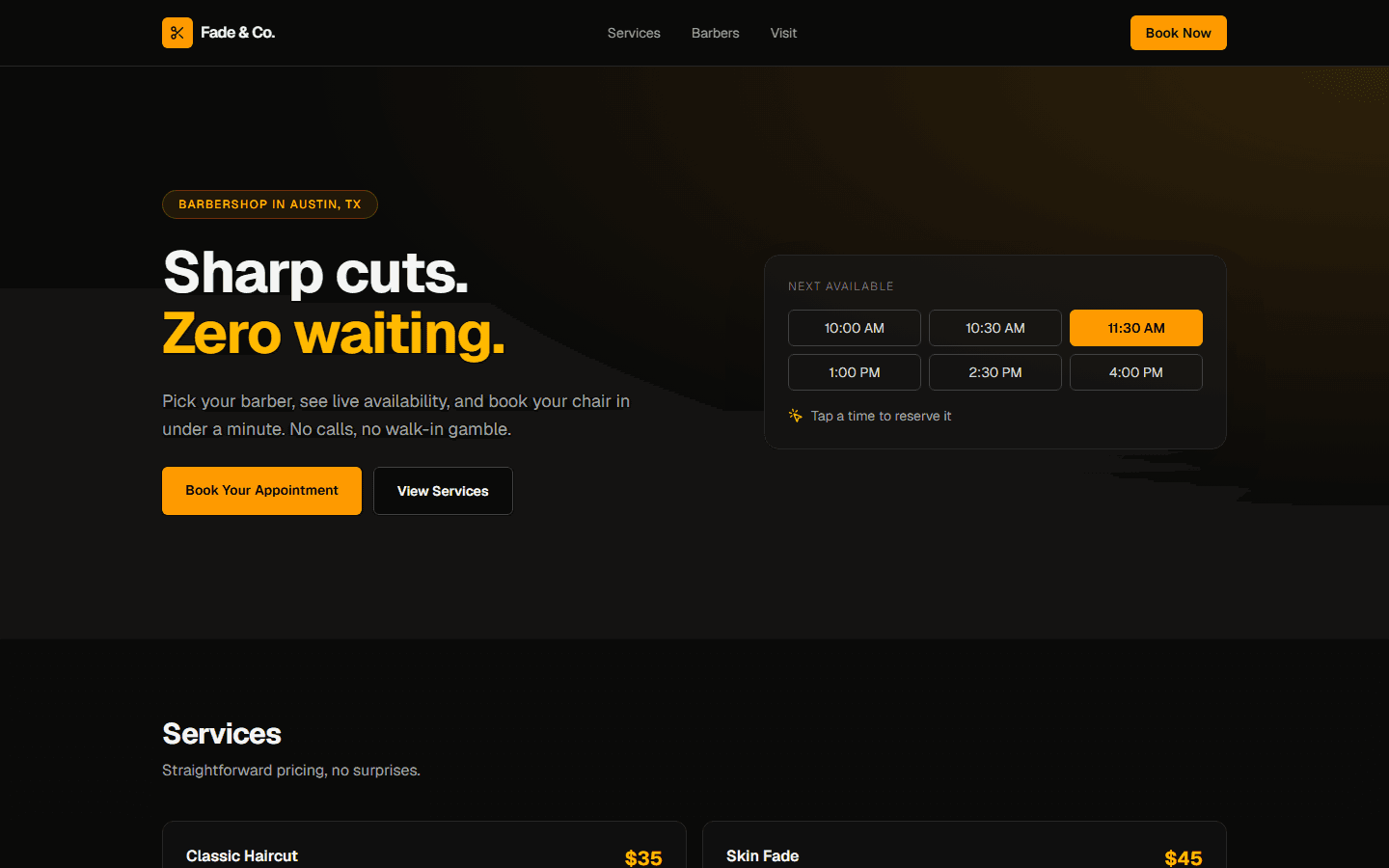 Fade & Co. Booking screenshot