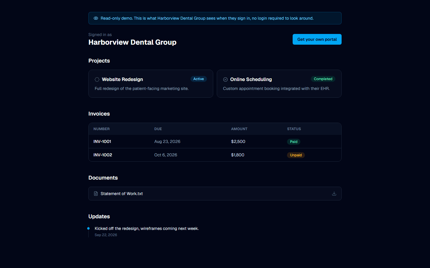 Meridian Client Portal screenshot